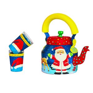 ชุดกาต้มน้ำชาธีมซานต้าทาสีมือพร้อม4แก้ว1กาต้มน้ำและ1รถเข็นสำหรับตกแต่งคริสต์มาสดิวาลีของขวัญ - Product Image 6