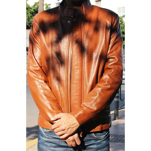 Giacca da uomo in vera pelle di agnello impermeabile con cerniera, di alta qualità, con motivo ricamato, cappuccio e fodera in poliestere - Product Image 2