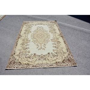 พรมตุรกีโบราณสีเบจสีน้ำตาล5.8x8.7ฟุตแบบเย็บปะติดปะต่อกันการออกแบบวัสดุขนสัตว์ Latex Tabriz สำหรับข้างเตียงสี่เหลี่ยมผืนผ้าห้องโถง - Product Image 2