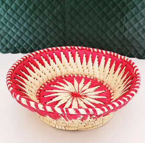 Handcrafted moonj grass decorative plate with a purple and aqua starburst design, available at wholesale price. - Product Image 6