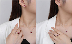 Giá Bán Buôn Đồ trang sức <span class=keywords><strong>Ruby</strong></span> Set S925 Sterling Sliver phụ nữ đồ trang sức mỹ Zircon Vòng cổ bông tai Nhẫn thời trang đồ trang sức quà tặng - Product Image 6