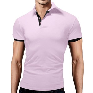 Vente en gros de polos d'été décontractés de haute qualité pour hommes, polos à la mode, polos, t-shirts à manches noires teintées en rose - Product Image 2