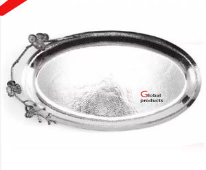 Plateau de service décoratif en acier inoxydable en métal argenté pour restaurant et bar d'hôtel - Product Image 2