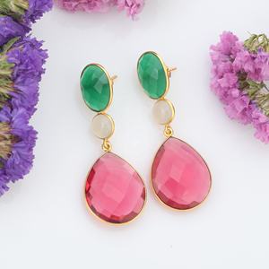 Top Hydro Tourmaline Calcédoine grise naturelle et pierre précieuse d'onyx vert Boucles d'oreilles en argent sterling 925 - Product Image 6