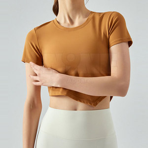 Meilleur prix Logo personnalisé T-shirt haut court pour femme Couleur personnalisée tissu de toile d'été - Product Image 2