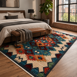 <b>Rug</b> Weavers RW7067 Karabagh Navy Tribal Washable <b>Rug</b> Dropshipping Wholesale Washable Chenille 10 Sizes - Product Image 4