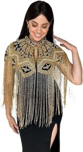 Elegant Burlesque Cape with Beaded Strands Sequined Cape for Festive Club Outfit Fastens at Neck Beautiful Festival <b>Clothes</b> - Product Image 2