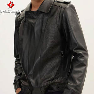 Veste en cuir avec panneaux latéraux en cuir embossé effet peau de serpent Noir Haute rue Respirant Coupe-vent Qualité supérieure Vêtement d'extérieur élégant Homme - Product Image 1