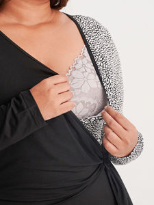 ชุดเดรสบอดี้คอนถักคอวีสำหรับสตรีมีครรภ์วัสดุโมดอลยาวคลุมเข่าให้นมได้ง่าย - Product Image 5