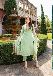 NOUVELLES DERNIÈRES BANDES EN COTON PUR AVEC PURE VISCOSE ORGANZA AVEC IMPRESSION NUMÉRIQUE A-LINE KURTI INDIEN AVEC PANTALON EN VENTE EN LIGNE - Product Image 6