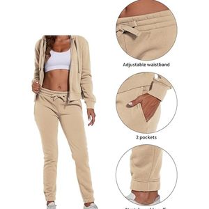 Ensemble de survêtement de course à pied pour femmes, imprimé personnalisé en gros, 2 pièces, coupe ajustée, léger, à capuche, pour l'entraînement sportif et le jogging - Product Image 3