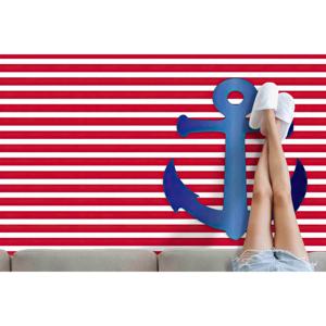 Alfombra Náutica con Diseño de Ancla: Alfombra Interior a Rayas Rojas y Blancas, Alfombra de Chenilla - Product Image 2