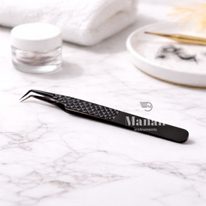 MANAN INSTRUMENTS Pince à épiler professionnelle de haute qualité, durable, noire, à pointe incurvée et lisse, pour extensions de cils, en acier inoxydable de précision - Product Image 6