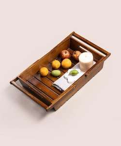 Plateau de service rectangulaire élégant en bambou multicolore avec poignées, plateau en bois stylé fait main en Inde pour toutes les occasions - Product Image 5