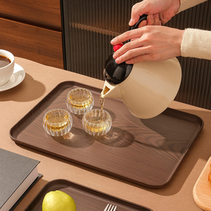 Plateau en bois d'acacia créatif coréen, assiette ronde en bois, rétro, hôtel, assiette à nourriture occidentale, bol, ensemble de vaisselle - Product Image 4