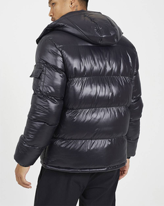 ODM Streetwear Shiny Reflective <b>Black</b> Men Down Bubble Coat Breathable <b>Canvas</b> Front Zipper Pattern Printing Webbing Padded Jacket - Product Image 3