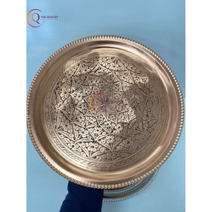 ถาดทองแดงแกะสลักทรงกลมทำด้วยมือถาดโลหะทองแดงสำหรับตกแต่งจานบนโต๊ะถาดเสิร์ฟสำหรับโรงแรมและร้านอาหาร - Product Image 2