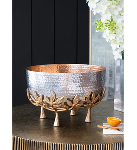 Hot Sale <b>Metal</b> <b>Bowl</b> with leaves stand Decorative Unique Design Fruit <b>Bowl</b> for Kitchen and Home Decoration Use - Product Image 1