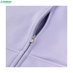 Sudadera con capucha morada sólida de la mejor calidad para hombre, con cremallera, hombros caídos, estilo casual, con bolsillo canguro, lisa y sin estampado. - Product Image 4