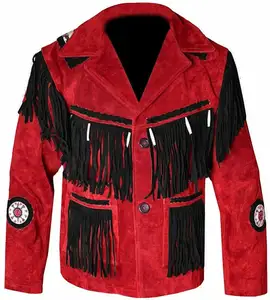 New Men and woman red Western Style Sued Cow Boy Leather Jacket Cowboy Jacket American Wear