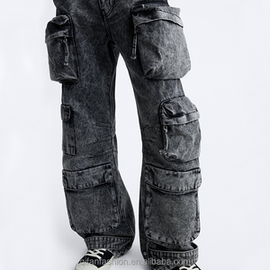 Jeans Cargo de Mezclilla Lavados Desgastados Vintage de Pierna Recta, Ligeros y Transpirables, 100% Algodón, Personalizados para Hombre - Product Image 3