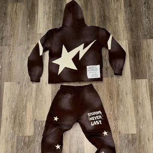 Trajes de gimnasio de Algodón 100% con logotipo personalizado, conjunto informal de Sudadera con capucha de gran tamaño, a prueba de viento, talla grande, forro polar liso Unisex para hombre - Product Image 3