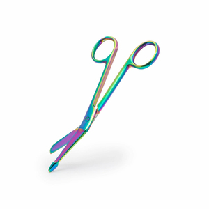 Tijeras de funcionamiento de color arcoíris, sonda de un lado, tijera de vendaje quirúrgico de un solo uso de acero metálico para uso médico - Product Image 2