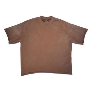 T-shirt en coton lourd lavé Vintage en détresse Logo personnalisé imprimé surdimensionné hommes Double cou ourlet brut T-shirt fané au soleil - Product Image 2