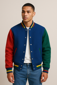 Chaqueta de béisbol universitaria negra personalizable para hombre estilo Letterman informal de verano con mangas universitarias bordadas logotipo personalizado - Product Image 3