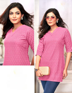 Elegancia Dhwaja Exportación Rayón Totalmente Chikankari Trabajo Secado rápido Formal Corto Kurti para Party College y Office Girls - Product Image 6