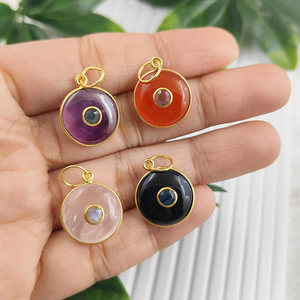 Colgante de piedra doble de amatista, bisel de plata 925, forma redonda hecha a mano, amuleto de oro Vermeil con labradorita, colgantes de moneda de plata 925 - Product Image 5