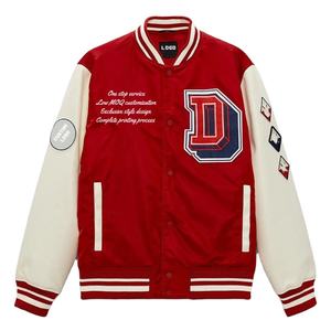 Chaqueta Bomber Vintage personalizada para hombre, Mangas de cuero estampadas, cuello con capucha, tela de lona, diseño universitario de invierno OEM, patrón de letras - Product Image 1