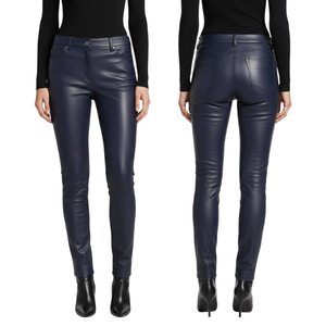 Pantalon en cuir de haute qualité pour femme, style urbain, hiver, toile, coupe-vent, respirant, écologique, élégant, coupe mi-skinny, effet vieilli - Product Image 5