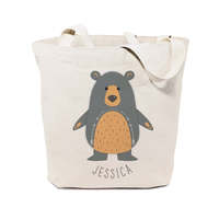 Bolsa de Lona de Algodón con Estampado de Oso y Nombre Personalizado, Disponible en Todos los Tamaños, con Todas las Opciones de Personalización Disponibles en Bolsas de Embalaje al por Mayor