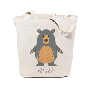 Personalized Name Printed Bear Cotton Canvas Tote Bag - Product Image 1