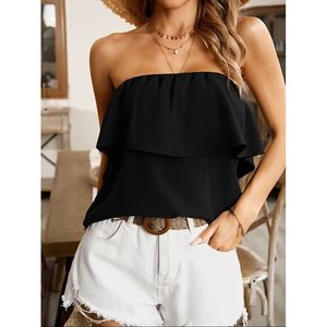 Blusa de Mujer Estilo Dubái de Jane, con Hombros Descubiertos, Elástica y con Volantes, Top Casual de Verano con Escote sin Tirantes y Corte Regular - Product Image 3
