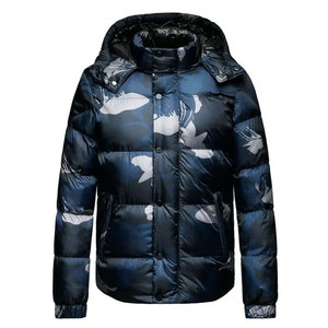 Blouson matelassé décontracté en coton pour homme, chaud et épais, imprimé floral, col montant, grande taille, en toile - Product Image 1