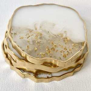 Unique <b>Wooden</b> coaster Set with Glitter Infused Layers Handmade Modern <b>square</b> Mats for <b>Coffee</b> bar <b>Table</b> Decor and Gifting - Product Image 4