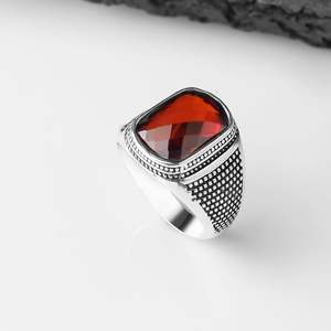 Azuris Turkey 925 Sterling Silver Men's <b>Ring</b> Ottoman Style Natural Black Stone Design VALKH1434 - Product Image 2
