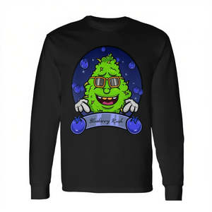 เสื้อยืดแขนยาวบลูเบอร์รี่คุช คอกลม ยูนิเซ็กส์ ดีไซน์วัฒนธรรมกัญชา สำหรับสวมใส่เพื่อการส่งเสริมการขาย - Product Image 3