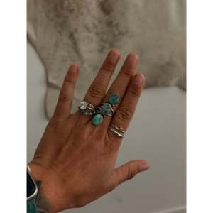 Dave Skeets Mixed Turquoise & Sterling <b>Silver</b> <b>Statement</b> <b>Ring</b> Size 8.75 Bezel Setting Inlay Rhodium Plated for Everyday Wear - Product Image 2