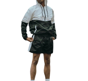 Men's <b>Reflective</b> High Visibility Windbreaker Set for Night <b>Running</b> with Hooded <b>Jacket</b> and Elastic Waist Shorts for Safety Sport - Product Image 1