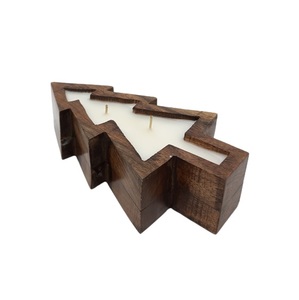 Bougie votive en bois X Mas Tree faite à la main avec de la cire couleur naturelle Style moderne bougies votives de parfum de Noël et de maison - Product Image 1