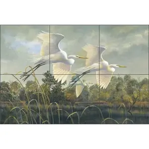 Mural de azulejos de cerámica REB023 Peel and Stick Bird Wildlife Lodge Art para sala de estar Acentos interiores Backsplash Binks Egret Birds - Product Image 1