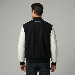 Veste universitaire sur mesure en gros pour hommes, corps en laine, manches en cuir, veste de style lettreman, broderie de patch en chenille, streetwear, usine OEM - Product Image 4