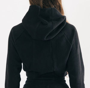 Sudadera con Capucha Corta Informal de Jersey de Lujo para Mujer, Bordada, de Manga Larga, Absorbente de Humedad, Color Sólido, 100% Algodón, Invierno - Product Image 3