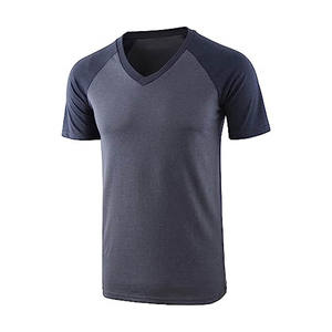 Camiseta con Cuello en V Personalizada de Fábrica con Impresión de su Propia Marca, Manga de Color en Contraste, Algodón/Bambú Transpirable de Alto Rendimiento - Product Image 1