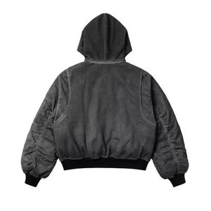 Chaqueta Bomber de Lona Gruesa para Hombre, Diseño Nuevo Personalizado, Ropa de Trabajo con Capucha, Estilo Desgastado, Teñido en Frío, Corte Cuadrado para Primavera, Alta Calidad - Product Image 2