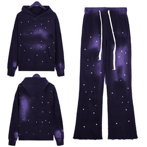 Chándal lavado con ácido pesado para adultos Ropa de invierno con detalle de diamantes de imitación transpirable Conjunto de estilo de patrón sólido de talla grande - Product Image 6