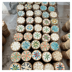 Plateau en rotin nacre, plateau tissé en rotin avec incrustation de coquillages pour les fêtes de mariage, service et décoration, Vietnam - Product Image 4